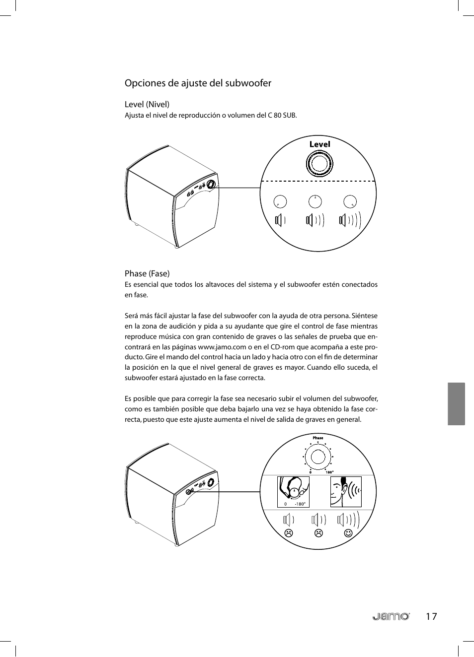 1 7 opciones de ajuste del subwoofer | JAMO C 803 User Manual | Page 124 / 183