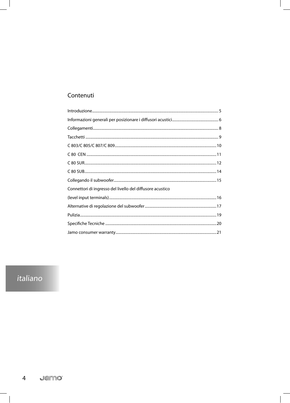 Italiano, 4contenuti | JAMO C 803 User Manual | Page 129 / 183