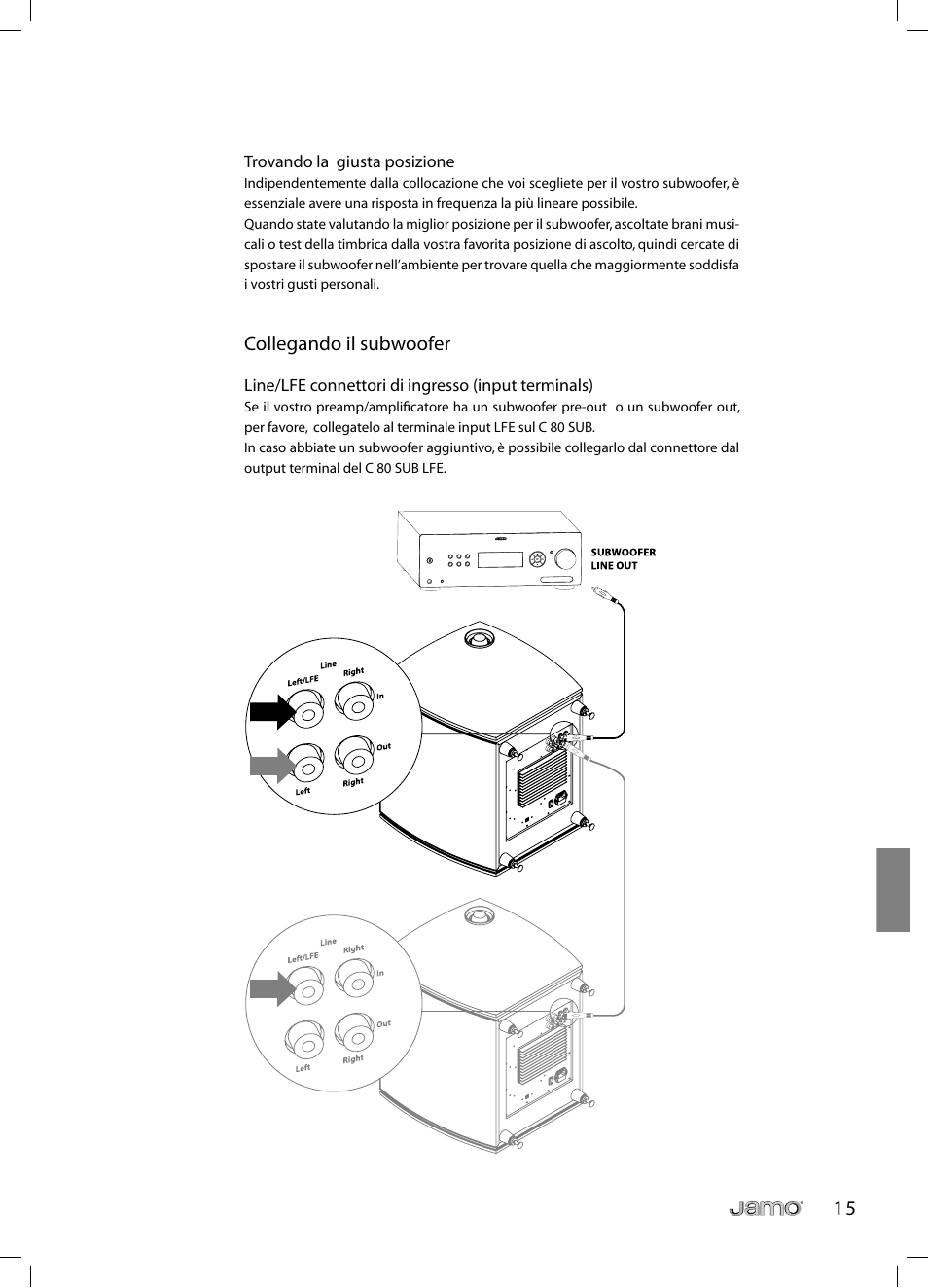 Collegando il subwoofer | JAMO C 803 User Manual | Page 140 / 183