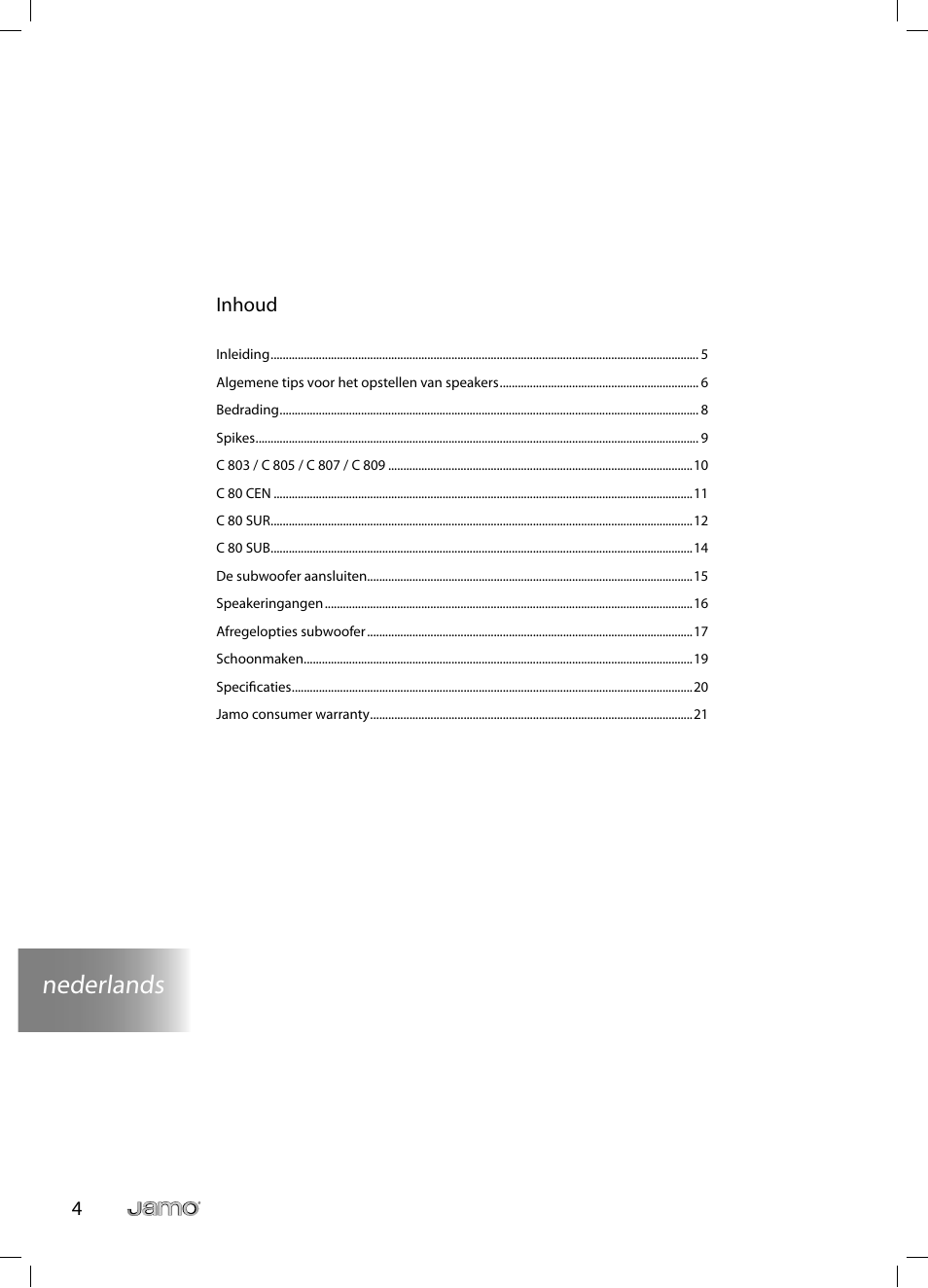Nederlands, 4inhoud | JAMO C 803 User Manual | Page 147 / 183