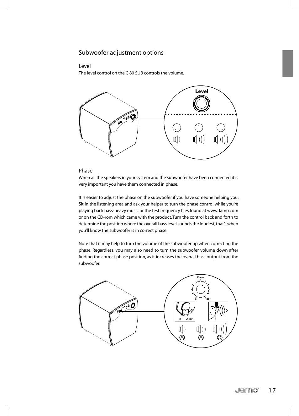 1 7 subwoofer adjustment options | JAMO C 803 User Manual | Page 16 / 183