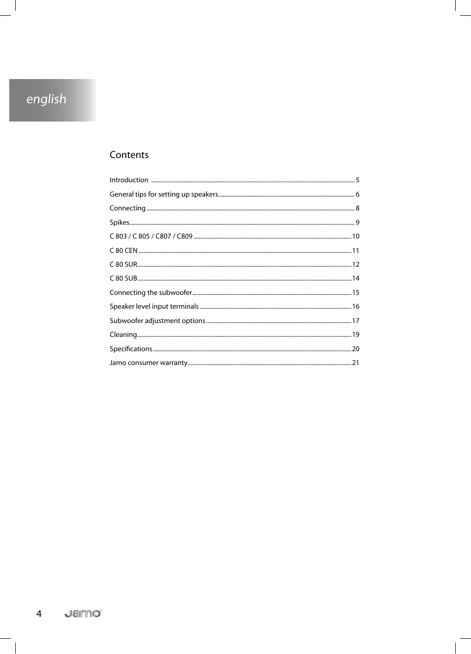 English, 4contents | JAMO C 803 User Manual | Page 3 / 183