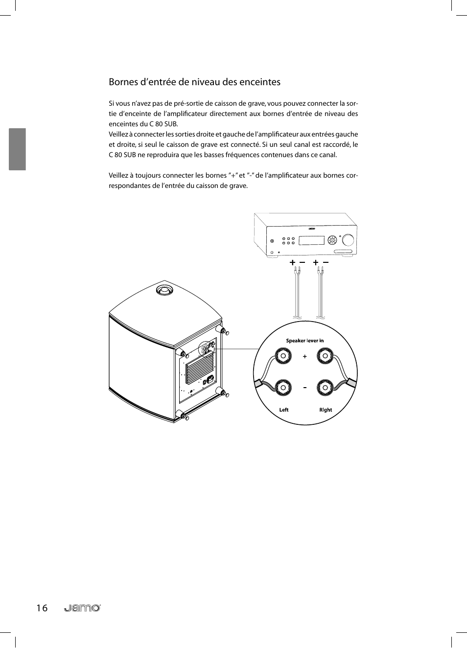 1 6 bornes d’entrée de niveau des enceintes | JAMO C 803 User Manual | Page 33 / 183