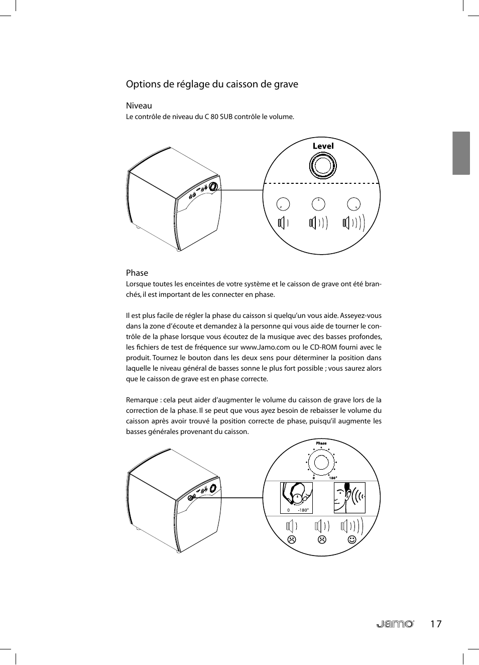 1 7 options de réglage du caisson de grave | JAMO C 803 User Manual | Page 34 / 183