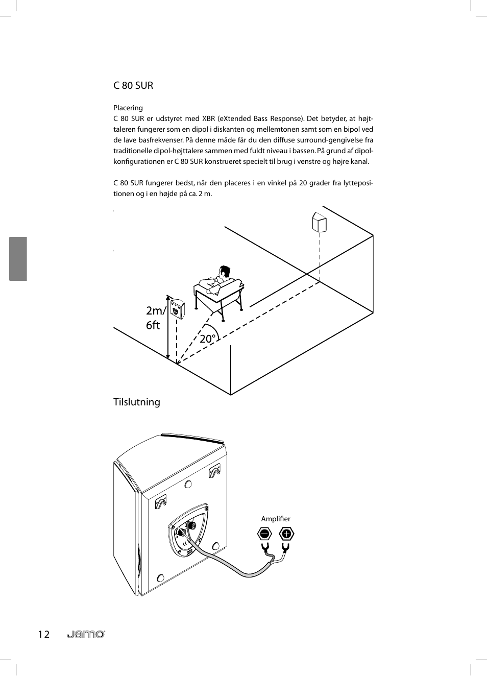 1 2 c 80 sur, Tilslutning | JAMO C 803 User Manual | Page 65 / 183