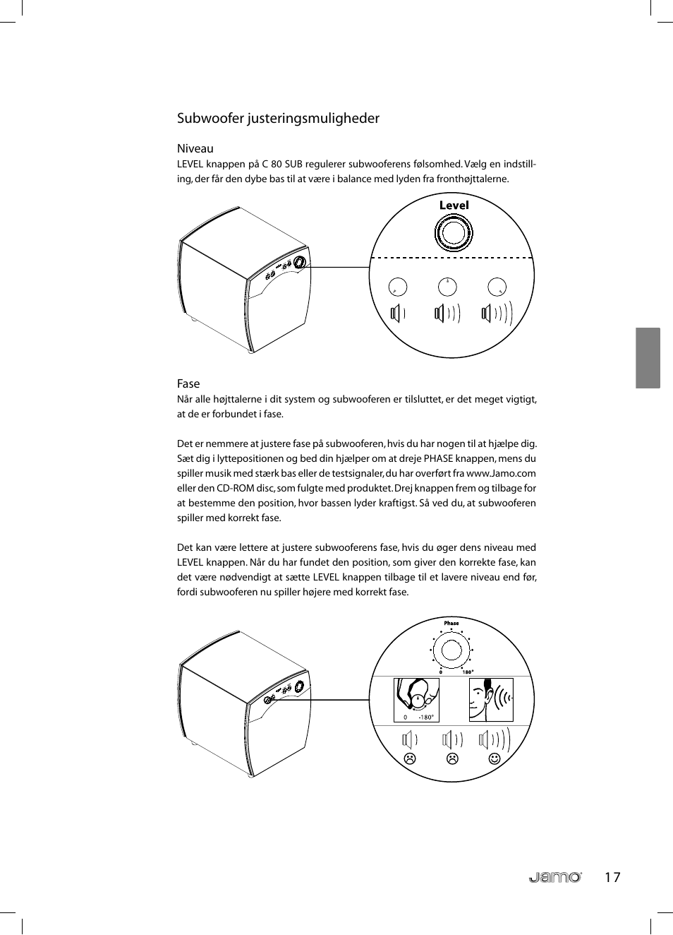 1 7 subwoofer justeringsmuligheder | JAMO C 803 User Manual | Page 70 / 183
