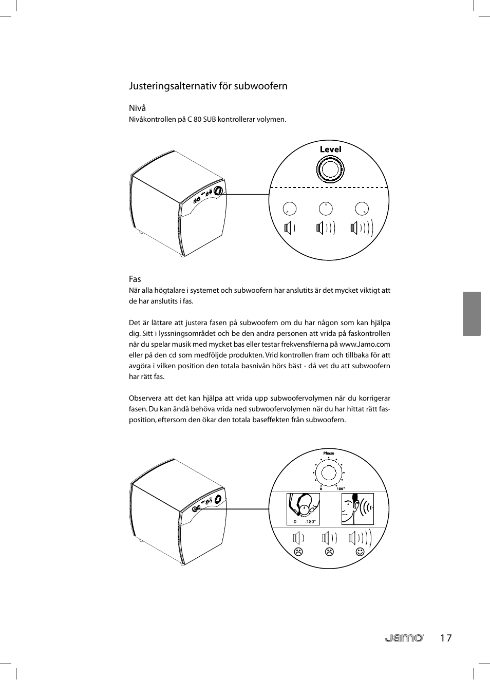 1 7 justeringsalternativ för subwoofern | JAMO C 803 User Manual | Page 88 / 183