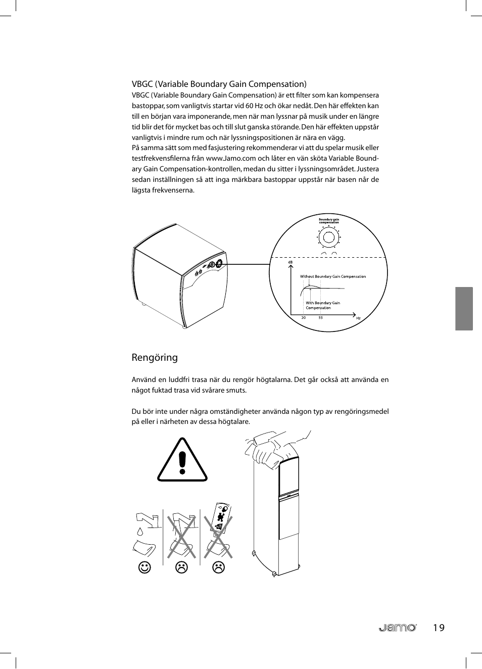 Rengöring | JAMO C 803 User Manual | Page 90 / 183