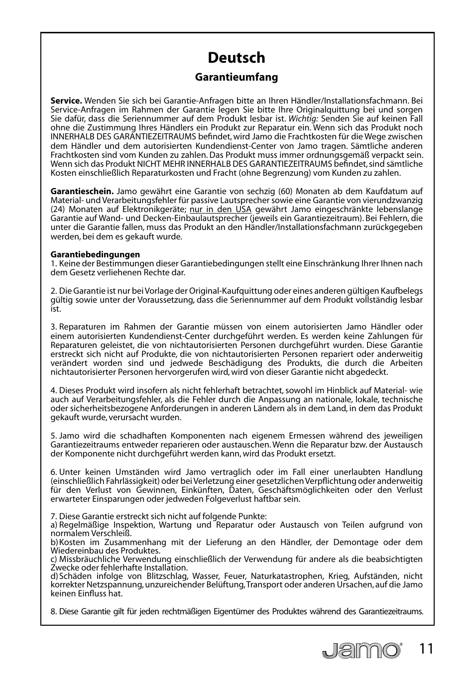 11 deutsch | JAMO C 603 User Manual | Page 11 / 18