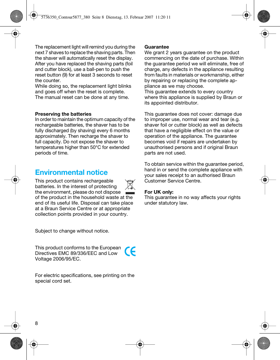 Environmental notice | Braun 350 User Manual | Page 8 / 42