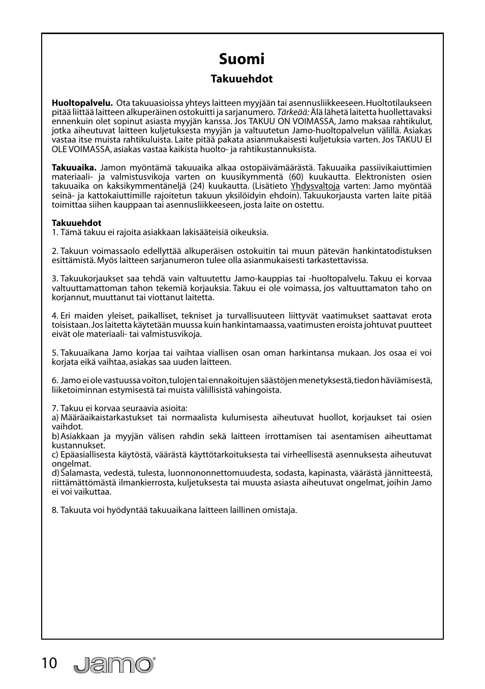 10 suomi | JAMO S 718 User Manual | Page 10 / 14