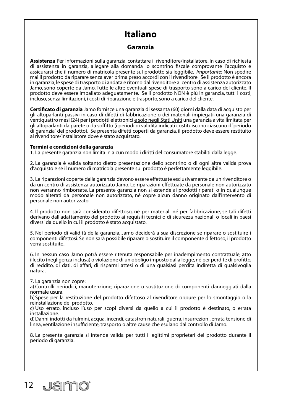 12 italiano | JAMO S 718 User Manual | Page 12 / 14