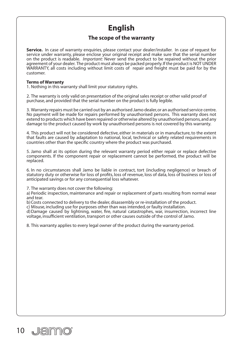 10 english | JAMO S 428 HCS 3 User Manual | Page 10 / 20