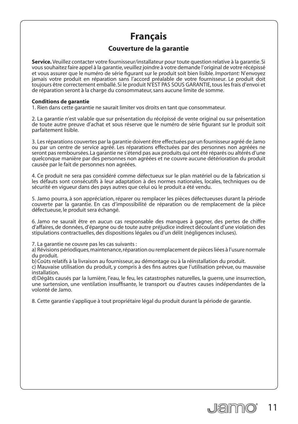 11 français | JAMO S 428 HCS 3 User Manual | Page 11 / 20