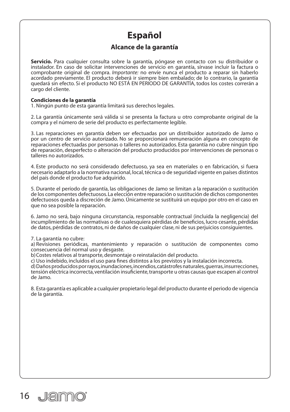 16 español | JAMO S 428 HCS 3 User Manual | Page 16 / 20