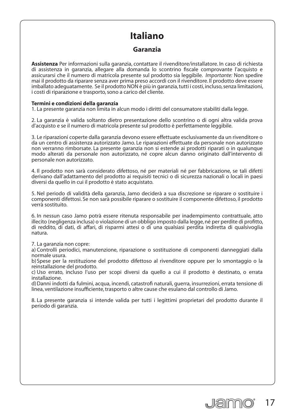 17 italiano | JAMO S 428 HCS 3 User Manual | Page 17 / 20