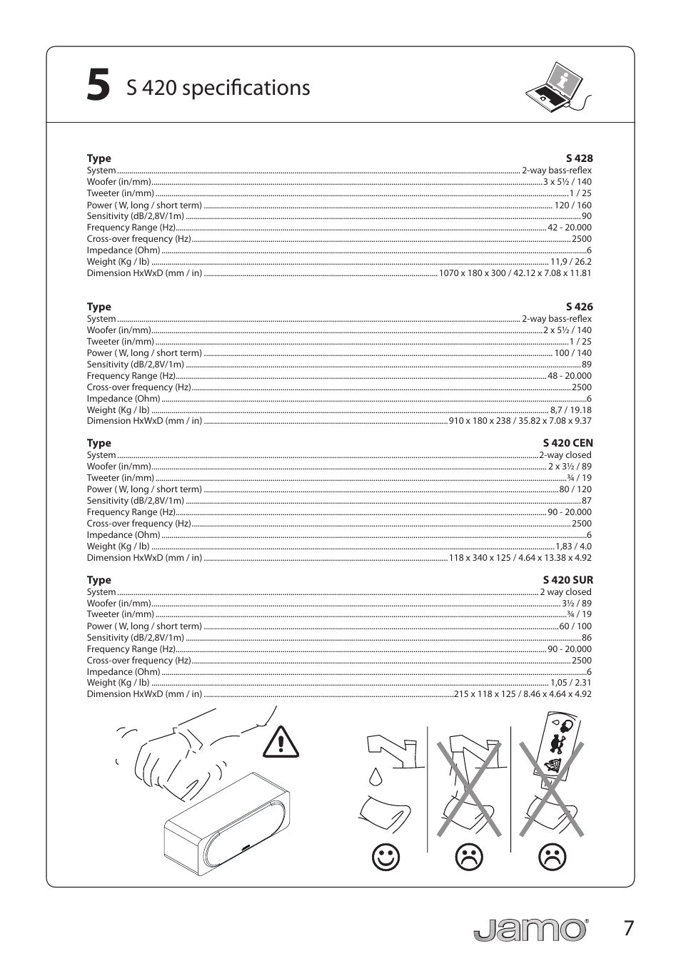 7s 420 specifications | JAMO S 428 HCS 3 User Manual | Page 7 / 20