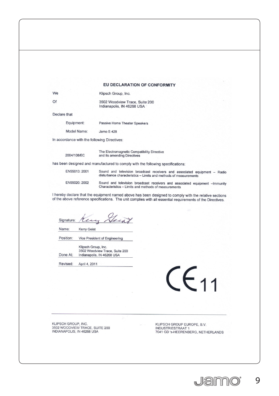 JAMO S 428 HCS 3 User Manual | Page 9 / 20