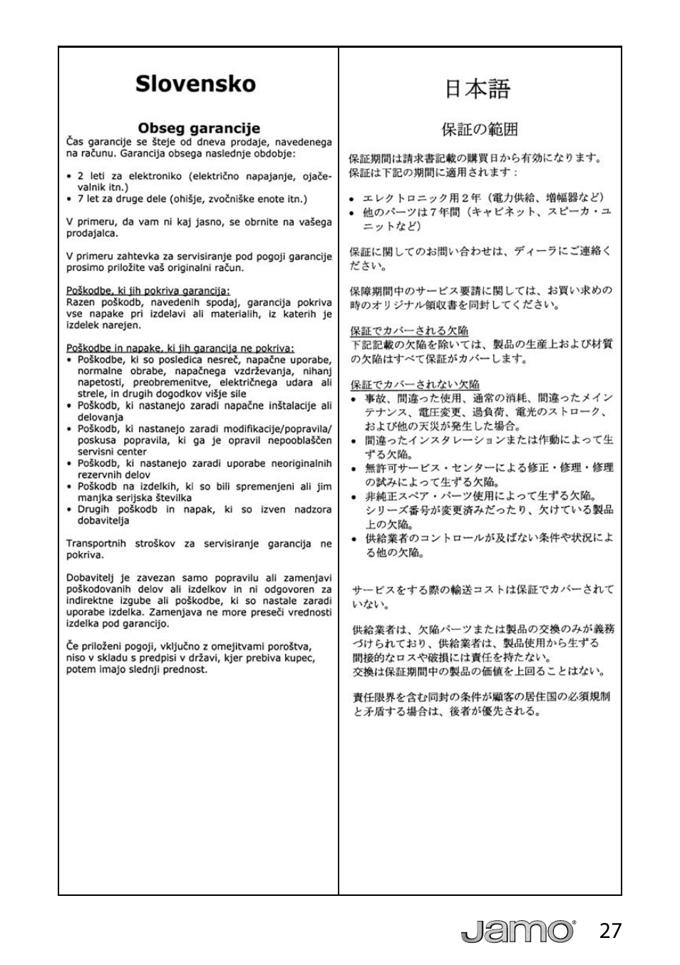 JAMO A 320 User Manual | Page 27 / 29
