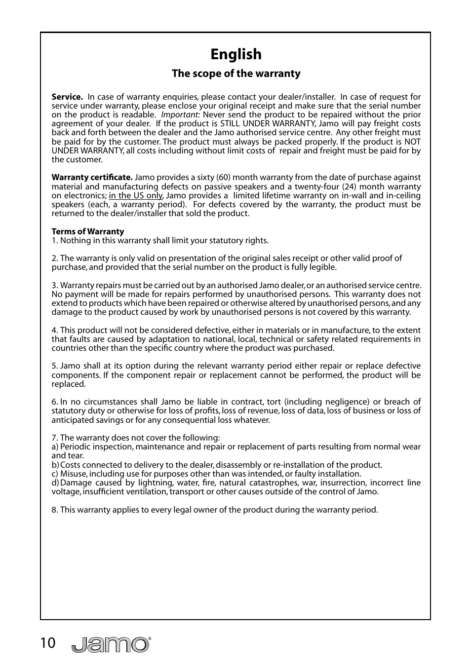 10 english | JAMO A 102 User Manual | Page 10 / 19