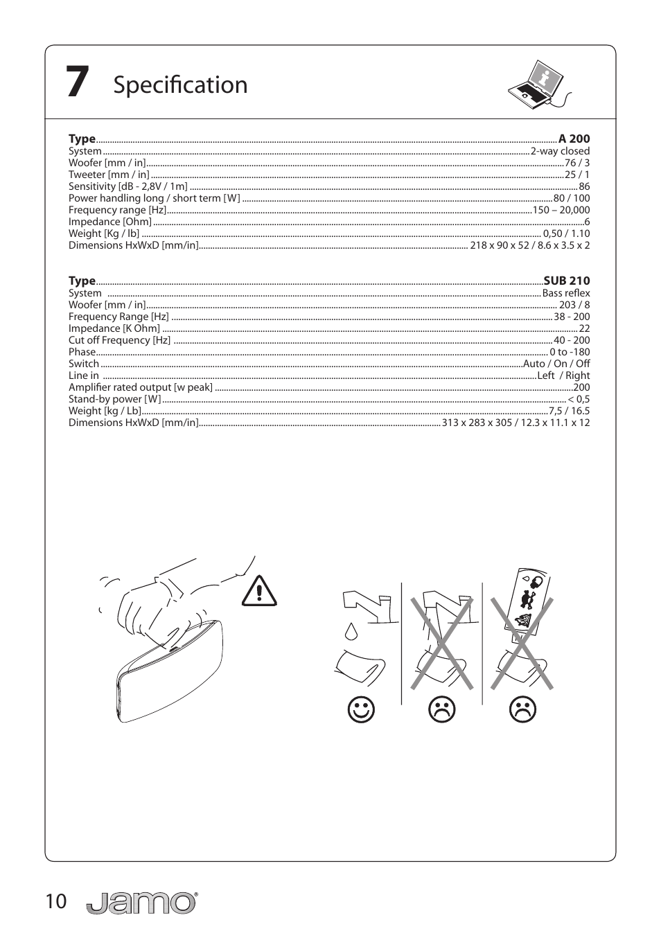 Specification | JAMO A 200 User Manual | Page 10 / 24