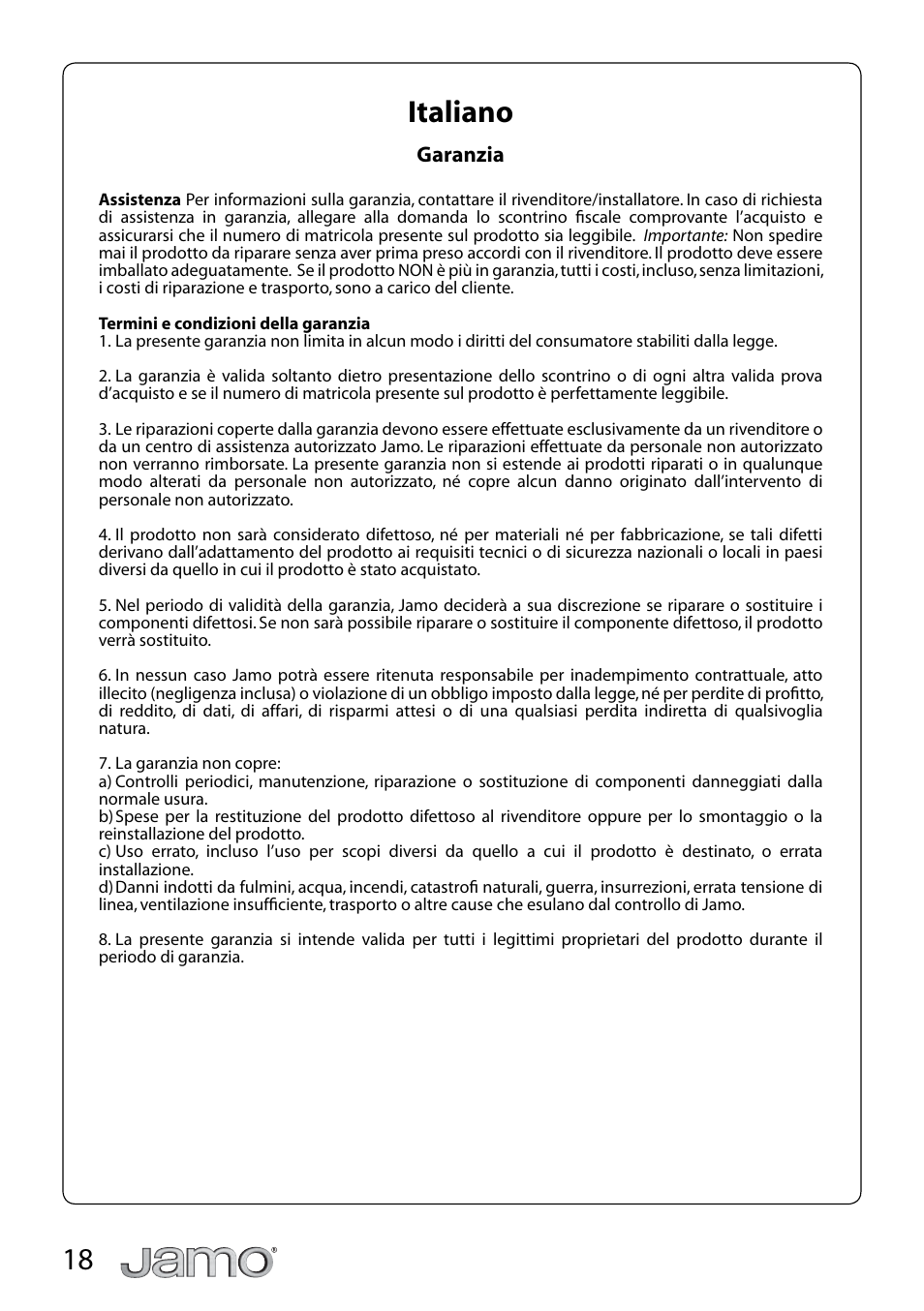 18 italiano | JAMO D 500 LCR User Manual | Page 18 / 21