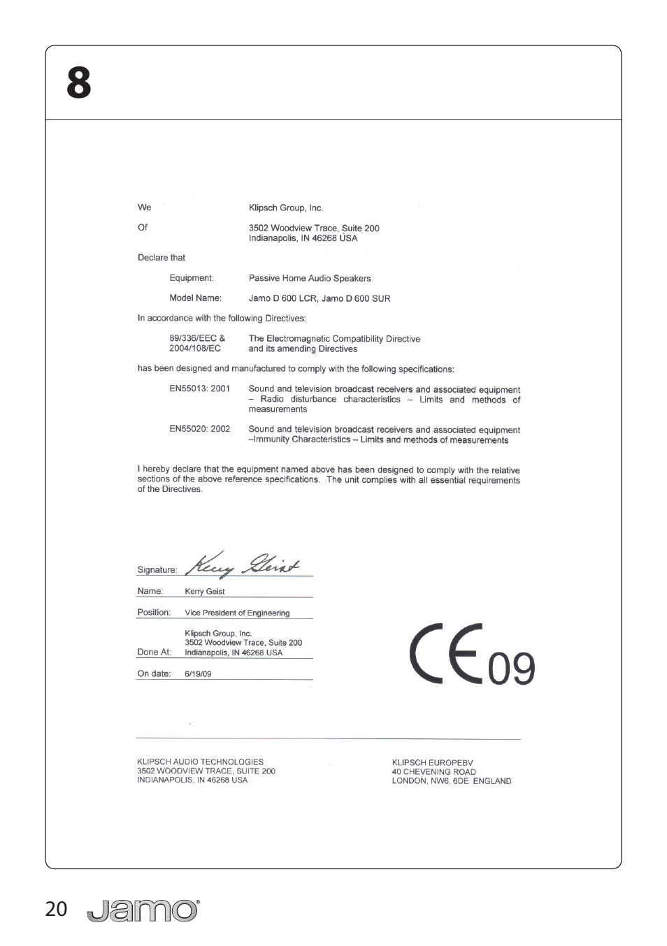 JAMO D 600 LCR User Manual | Page 20 / 33