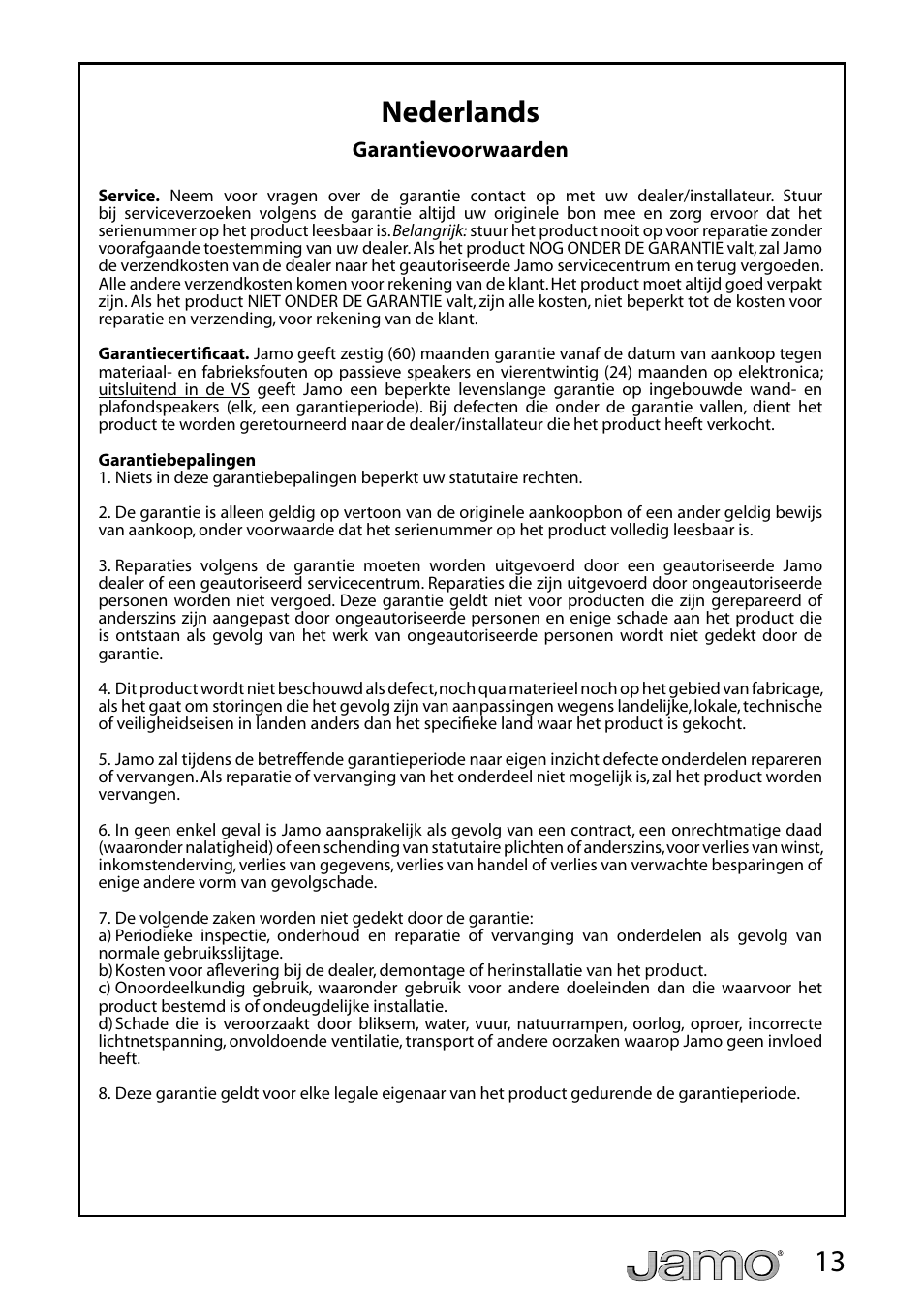 13 nederlands | JAMO Graphic User Manual | Page 13 / 14