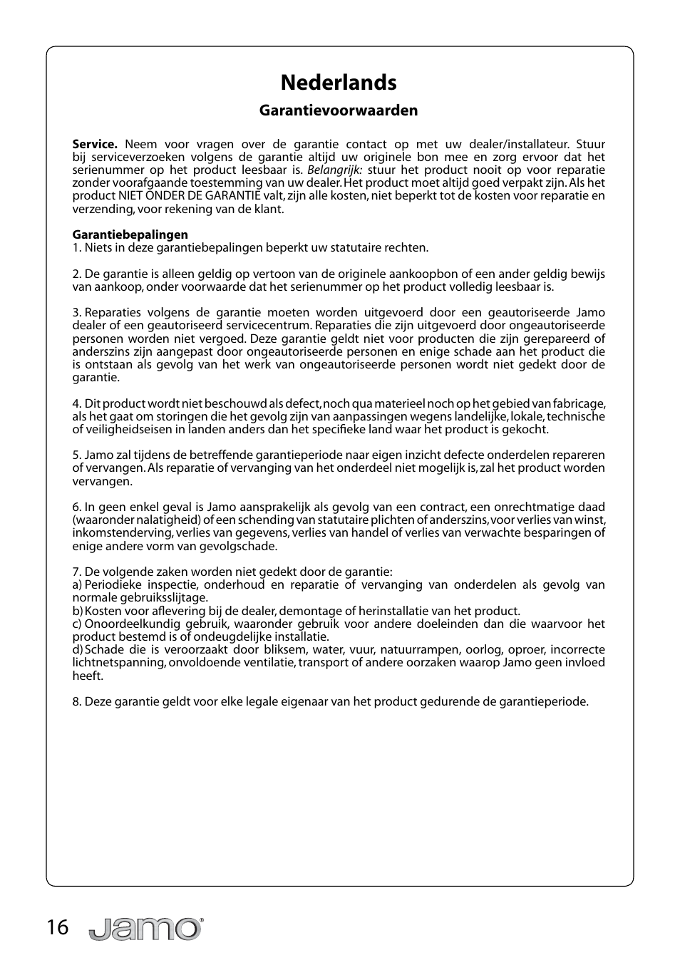 16 nederlands | JAMO A 804 User Manual | Page 16 / 18