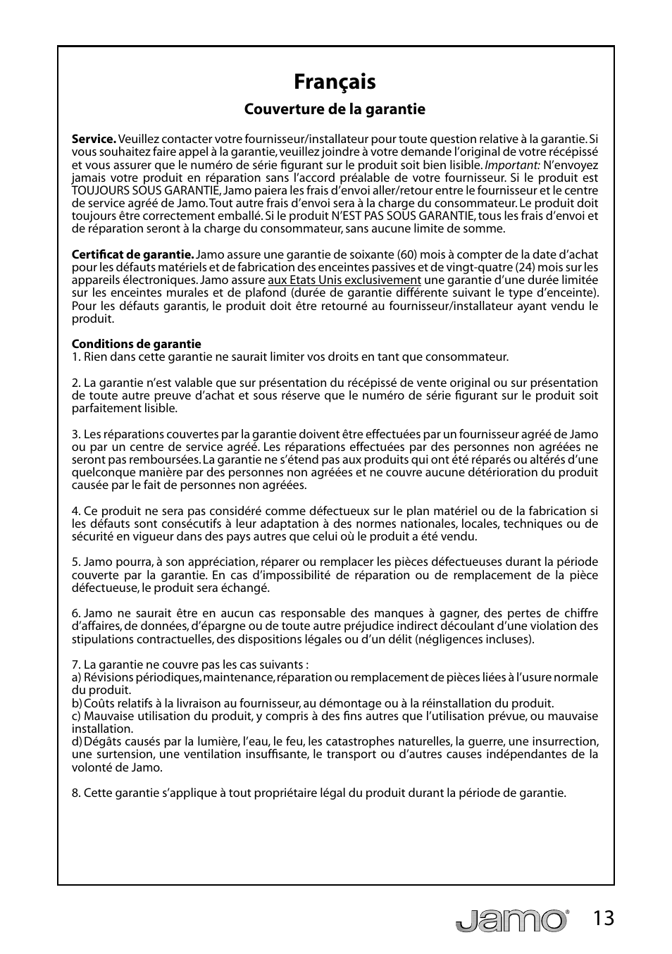 13 français | JAMO A 3 CEN-4 User Manual | Page 14 / 22