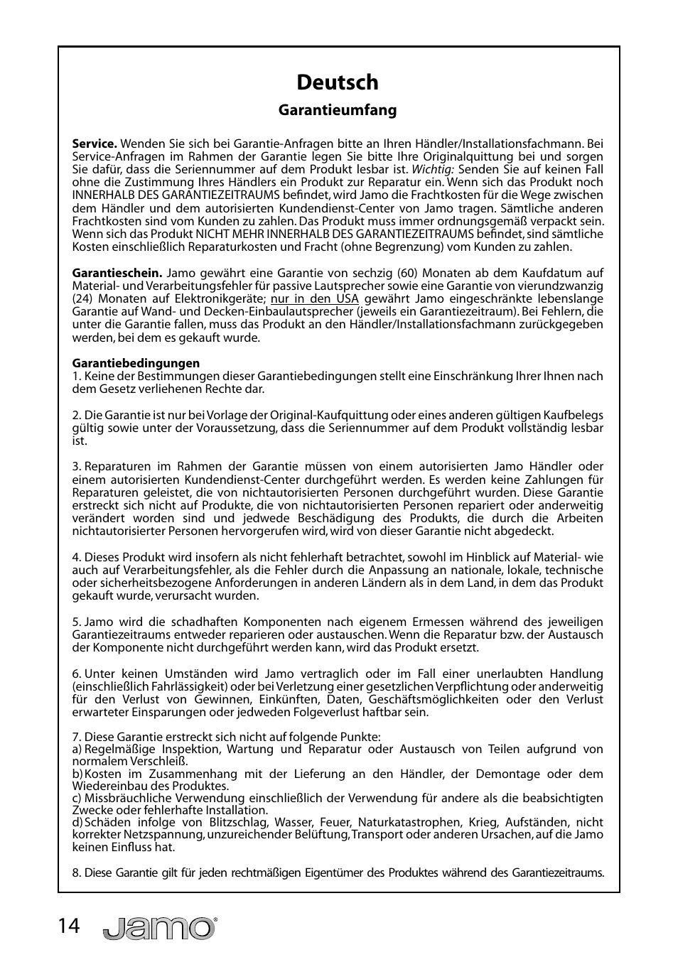 14 deutsch | JAMO A 3 CEN-4 User Manual | Page 15 / 22
