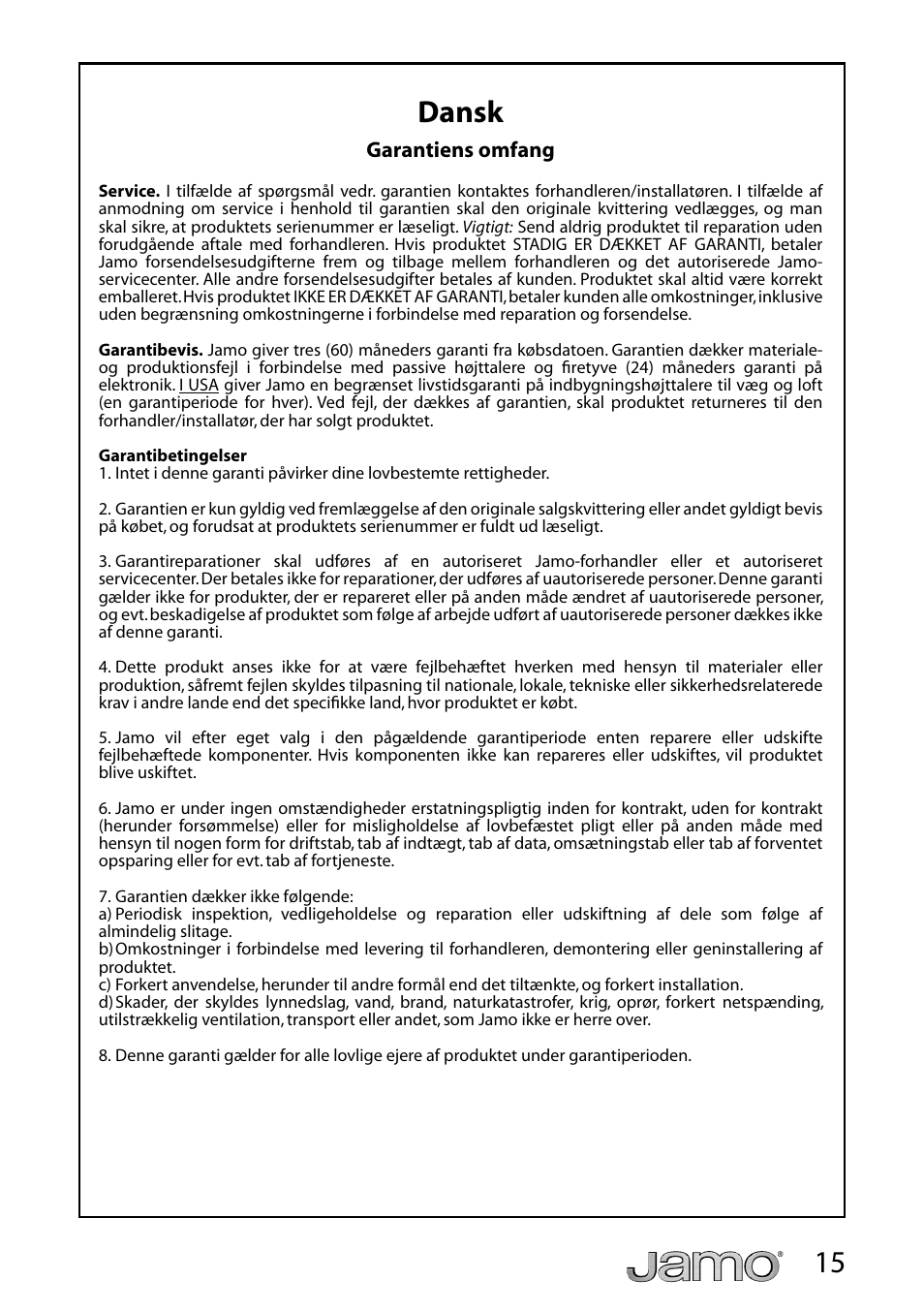 15 dansk | JAMO A 3 CEN-4 User Manual | Page 16 / 22
