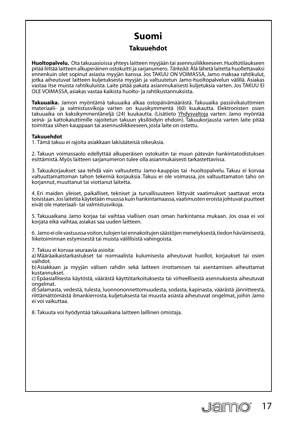17 suomi | JAMO A 3 CEN-4 User Manual | Page 18 / 22
