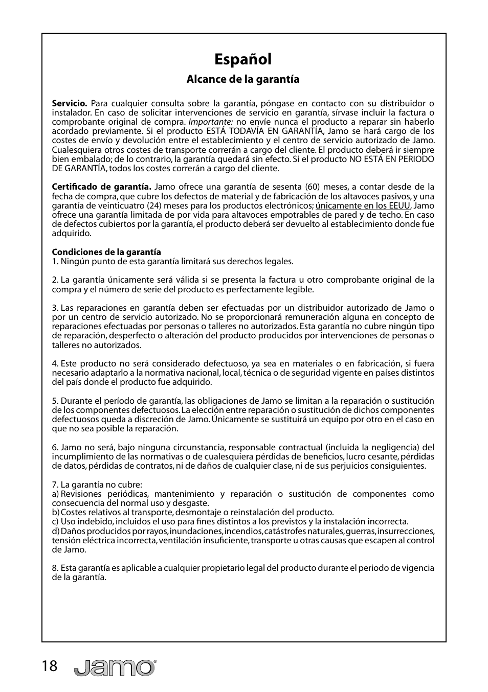 18 español | JAMO A 3 CEN-4 User Manual | Page 19 / 22