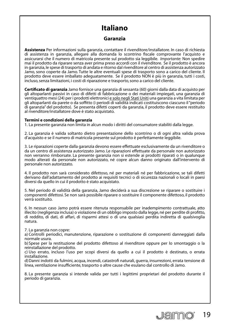 19 italiano | JAMO A 3 CEN-4 User Manual | Page 20 / 22