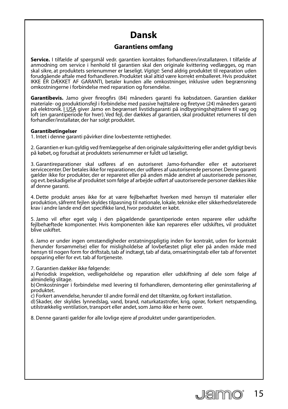 15 dansk | JAMO IW 626 LCR FG User Manual | Page 15 / 21