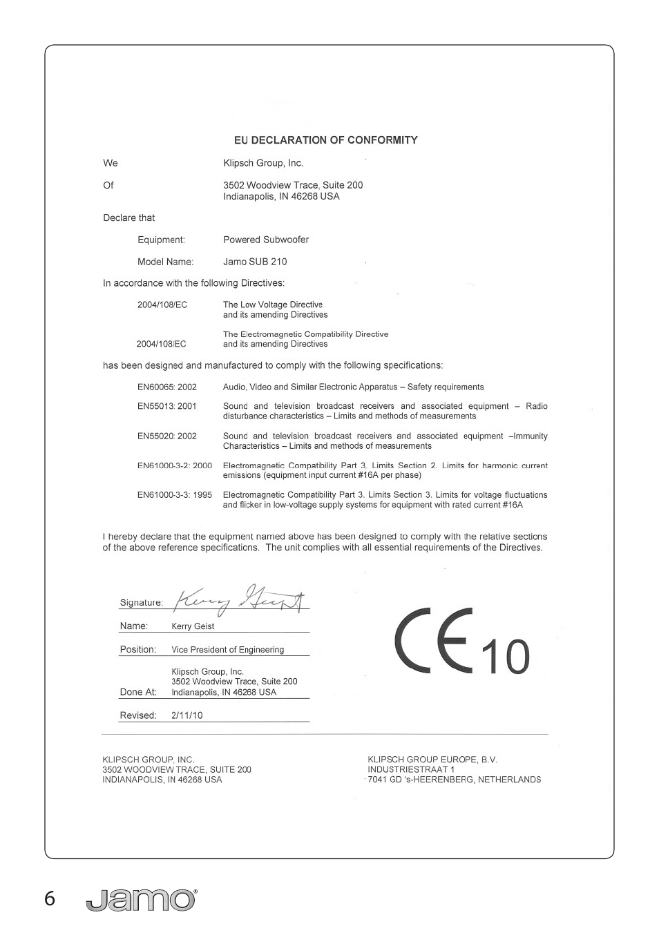 JAMO SUB 210 User Manual | Page 6 / 17