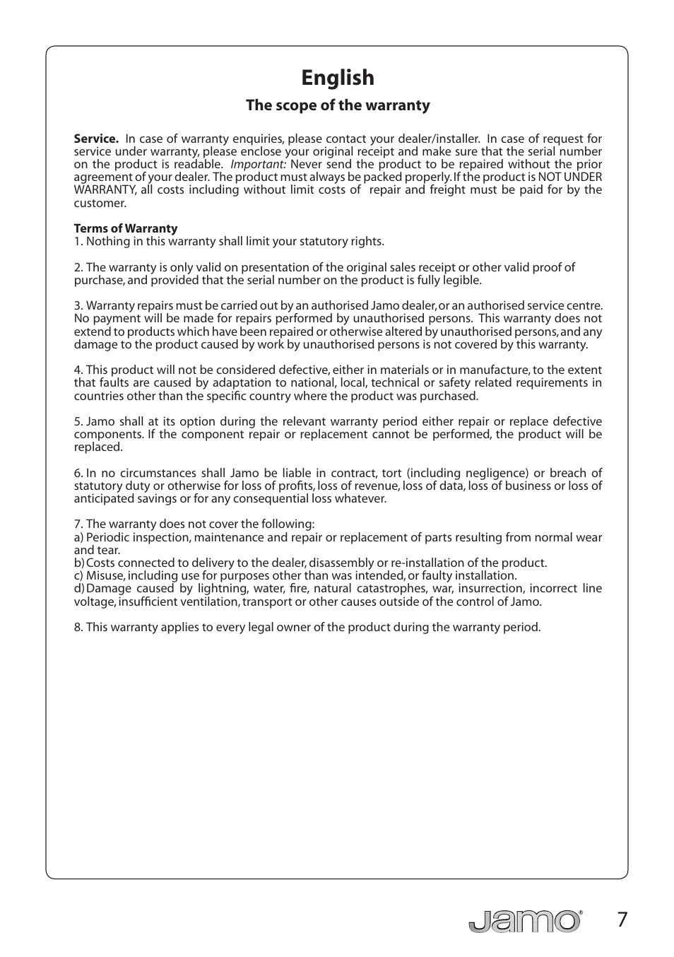 7english | JAMO SUB 210 User Manual | Page 7 / 17