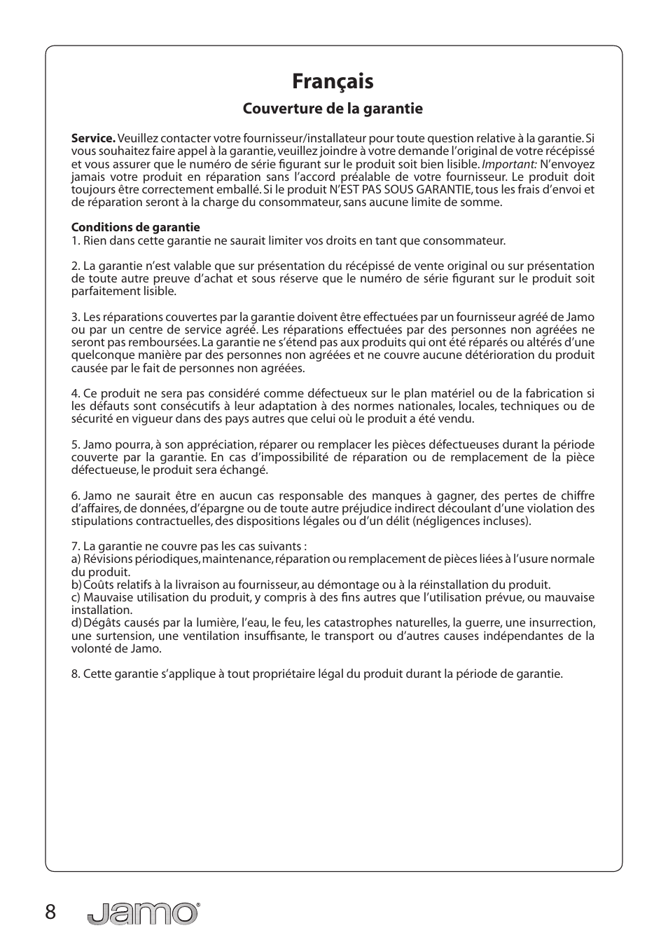 8français | JAMO SUB 210 User Manual | Page 8 / 17