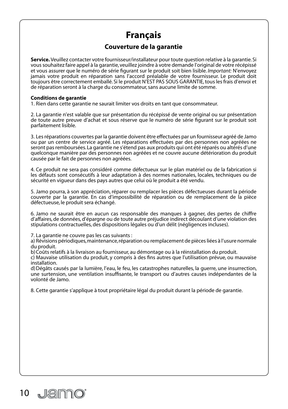 10 français | JAMO SUB 360 User Manual | Page 10 / 19