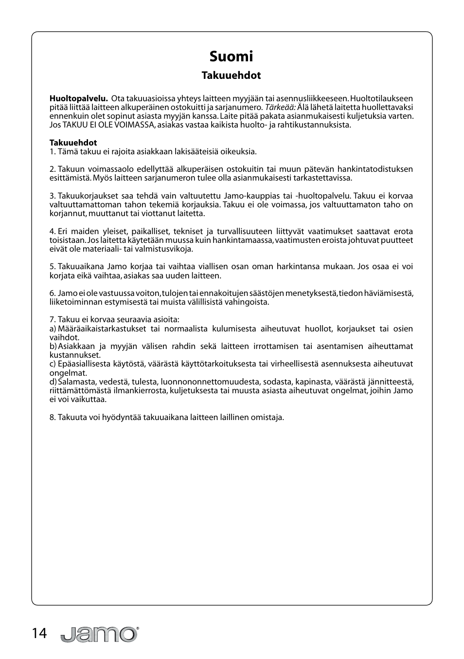 14 suomi | JAMO SUB 360 User Manual | Page 14 / 19