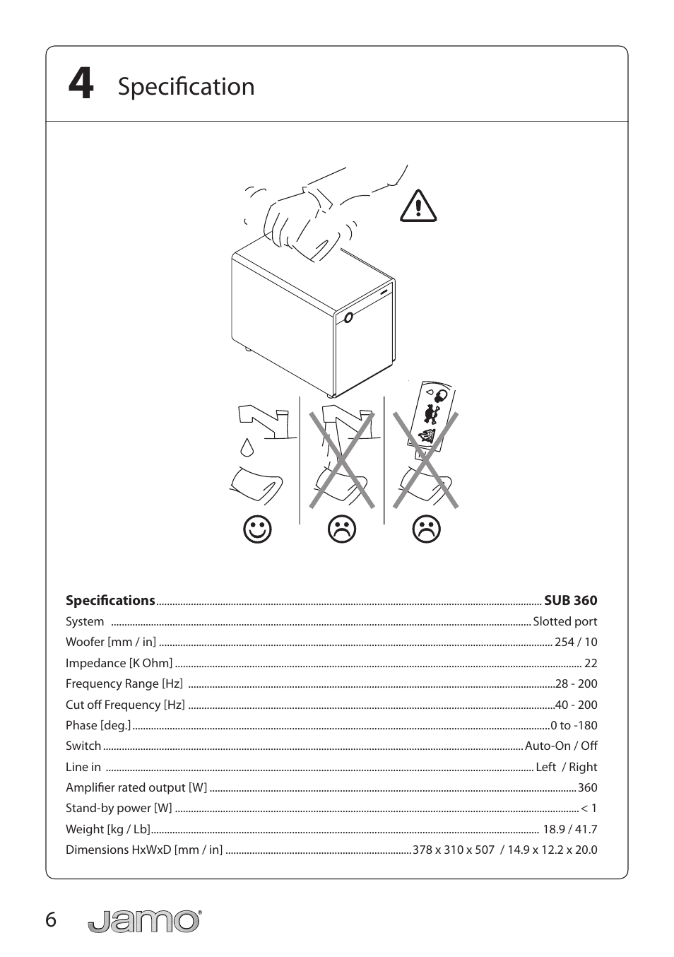 Specification | JAMO SUB 360 User Manual | Page 6 / 19