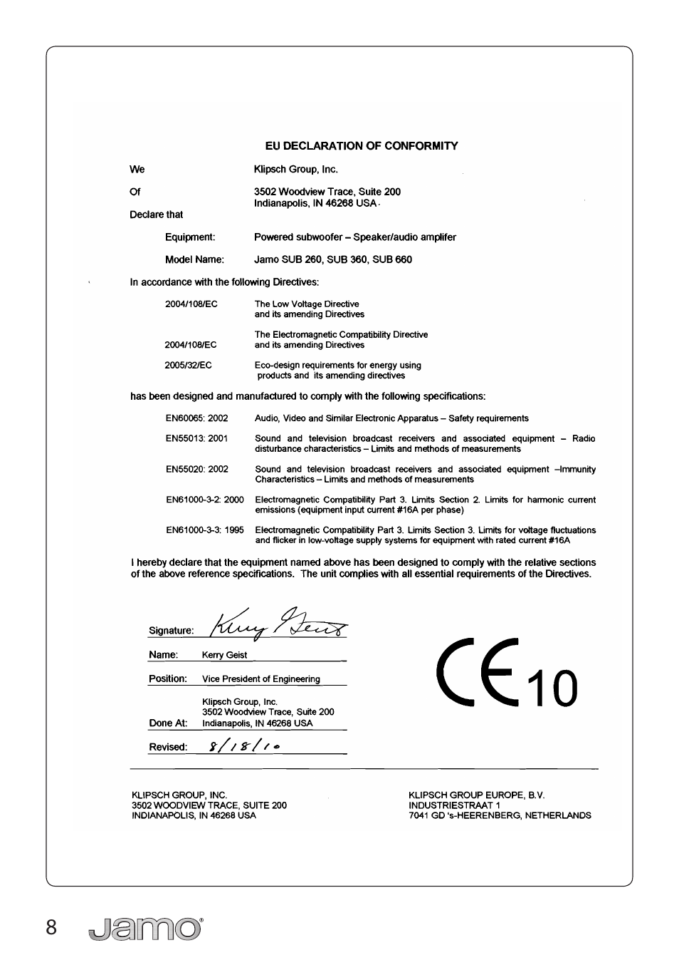 JAMO SUB 360 User Manual | Page 8 / 19