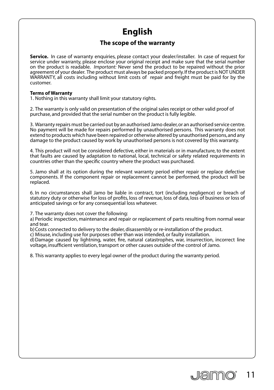 11 english | JAMO SUB 660 User Manual | Page 11 / 21