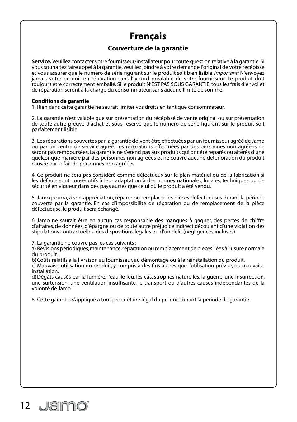 12 français | JAMO SUB 660 User Manual | Page 12 / 21
