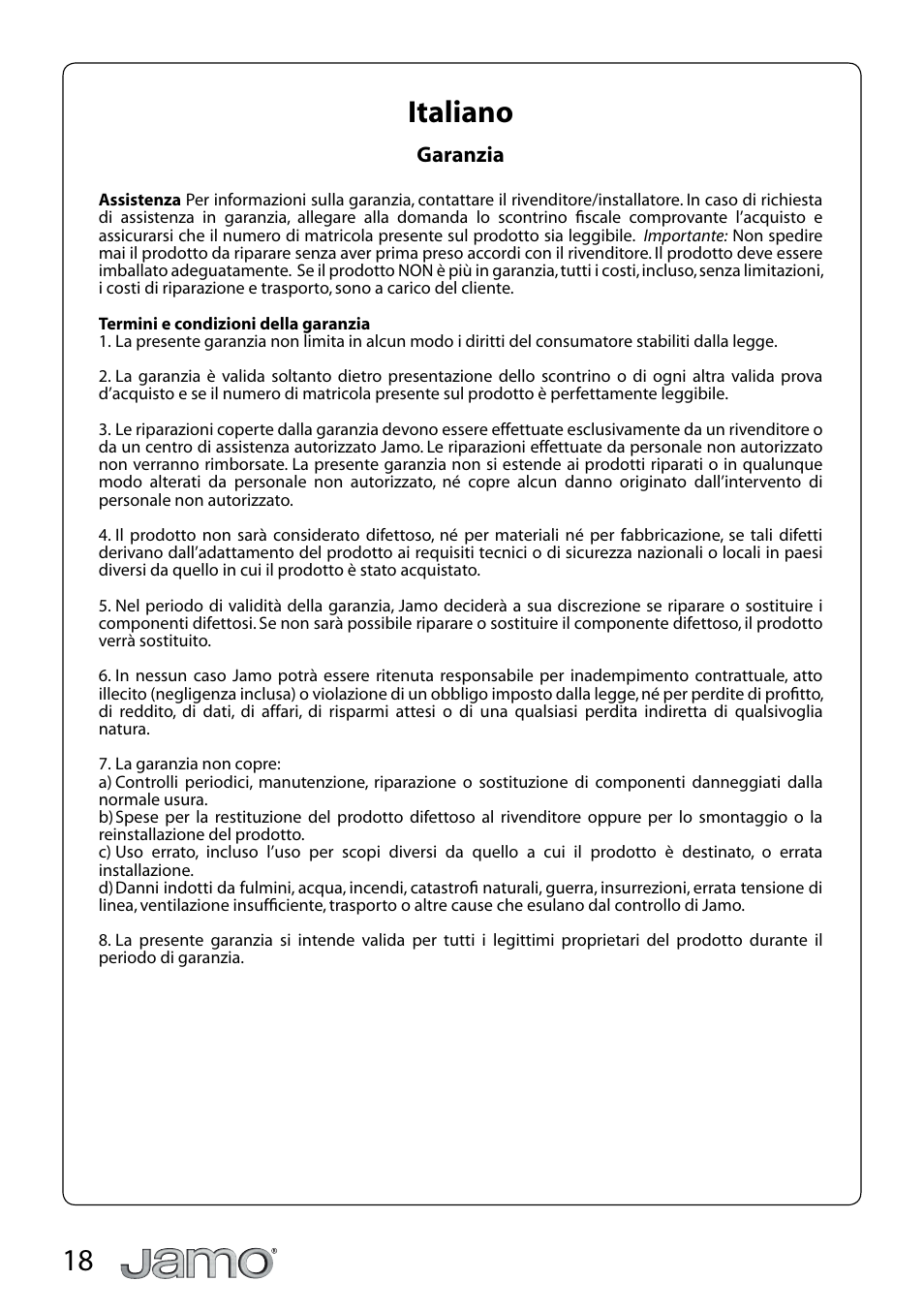 18 italiano | JAMO SUB 660 User Manual | Page 18 / 21