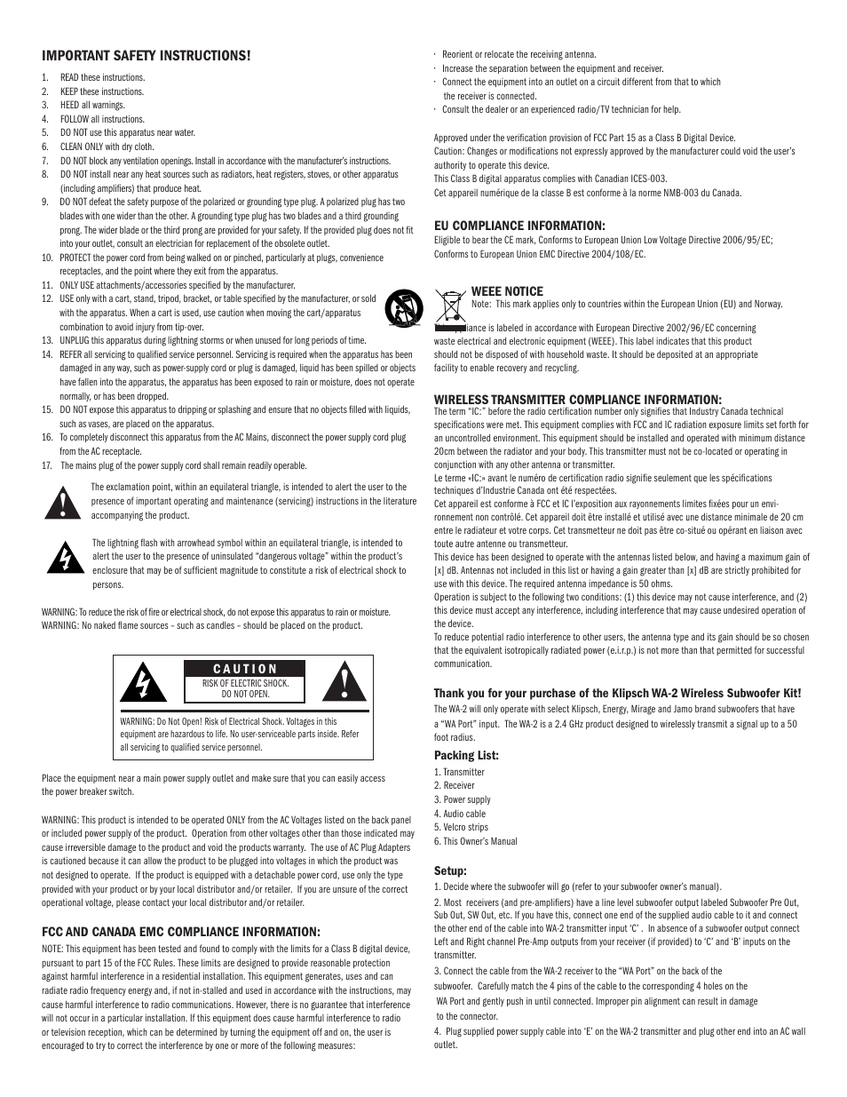 Important safety instructions | JAMO Wireless User Manual | Page 2 / 4