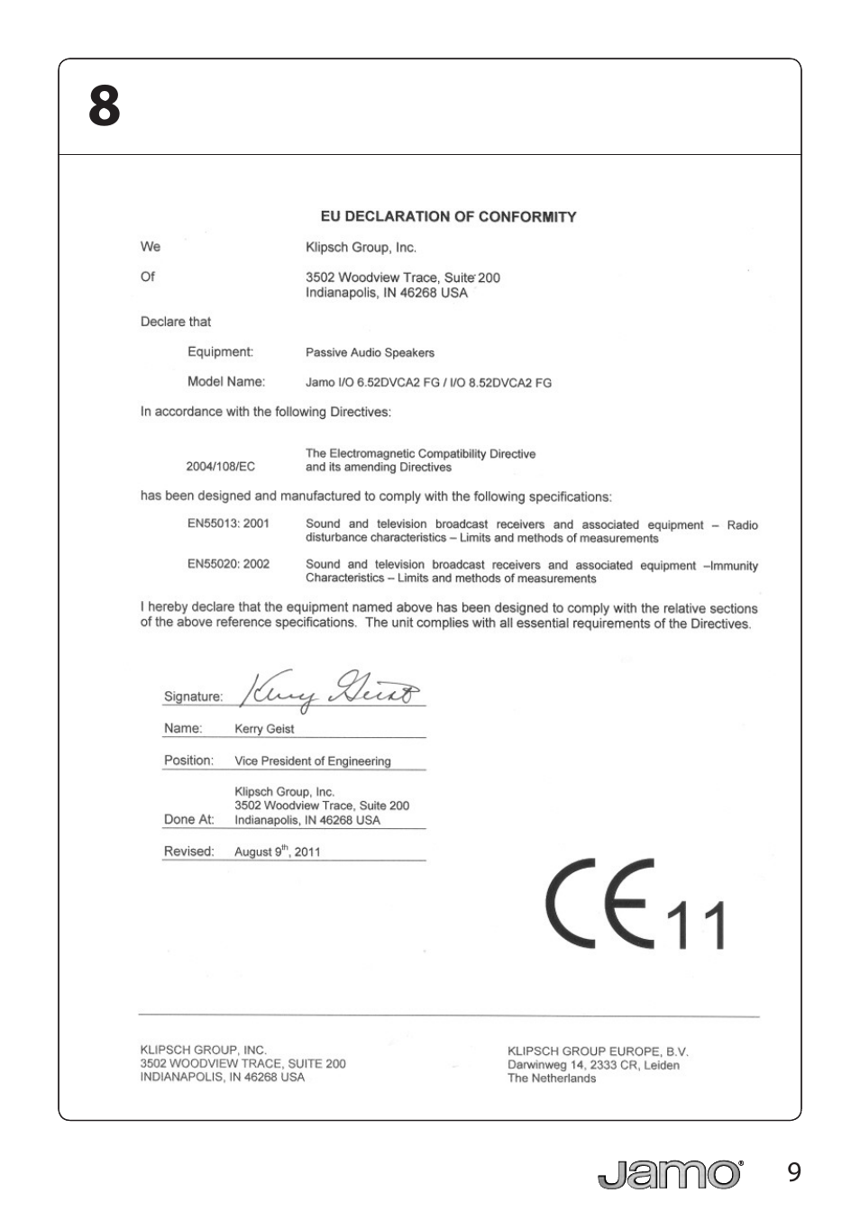 JAMO I-O 6-52DVCA2FG User Manual | Page 9 / 20