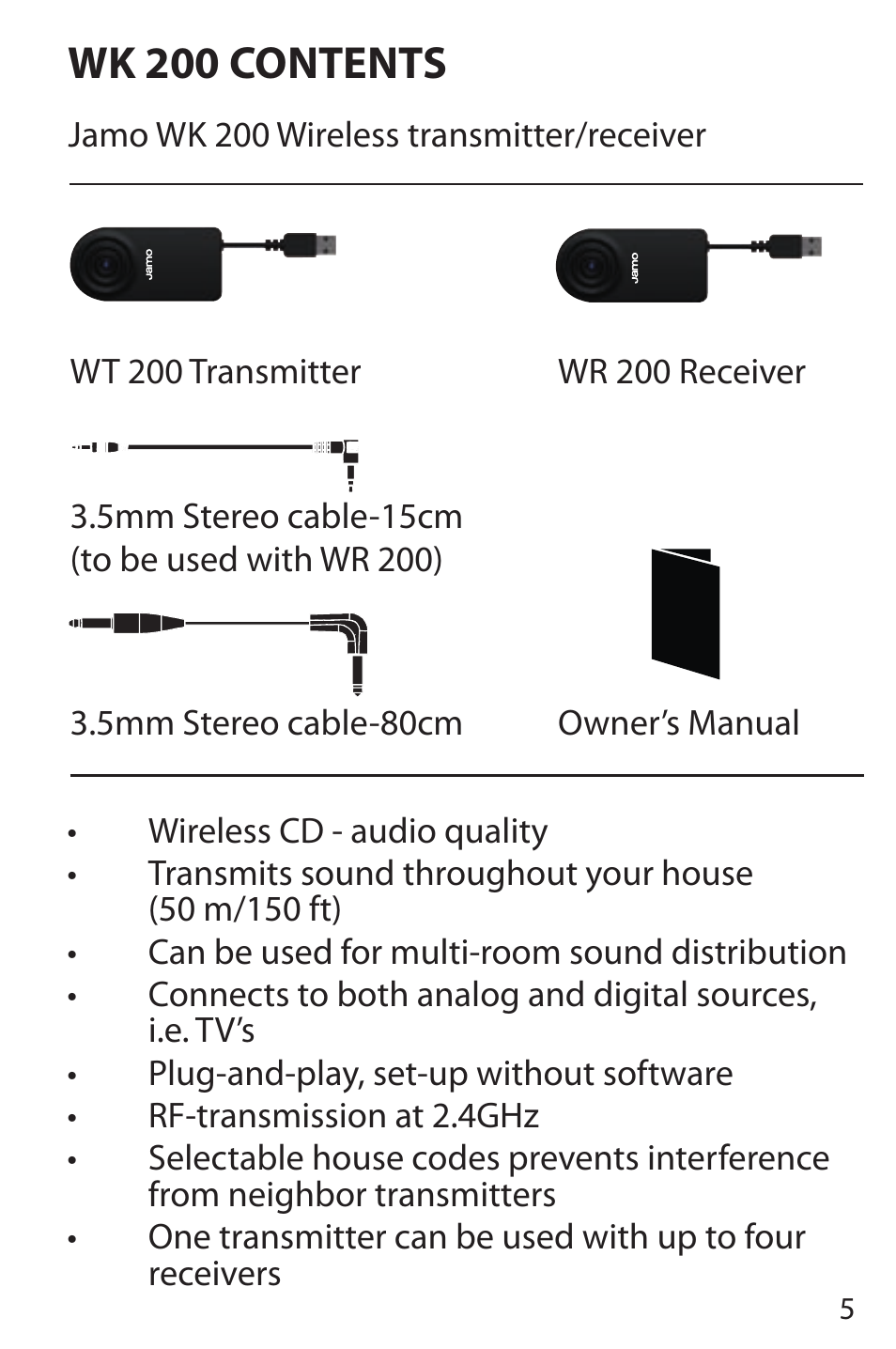 Wk 200 contents | JAMO WK 200 User Manual | Page 5 / 72