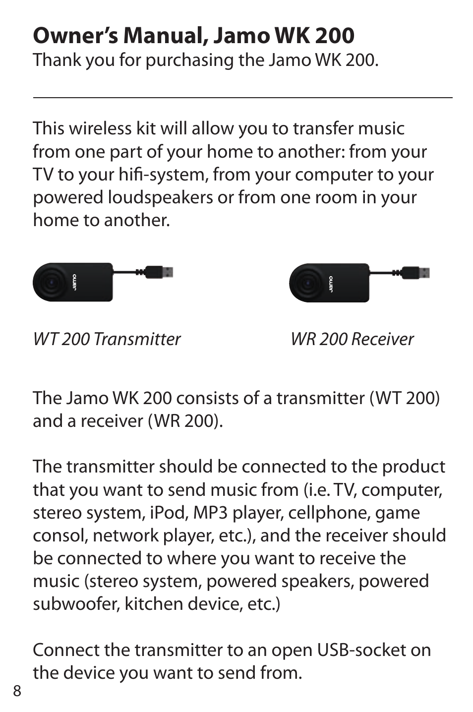 Owner’s manual, jamo wk 200 | JAMO WK 200 User Manual | Page 8 / 72